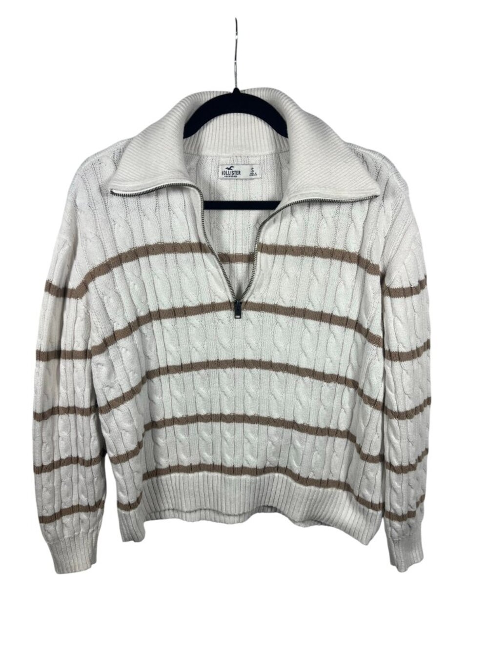 Hollister Sweater Womens Pullover 1/4 Zip Cable Knit Small Stretch Casual Boxy